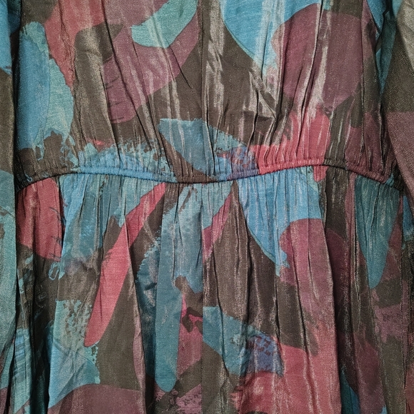 Ava & Viv Sheer Wrap Midi Dress Balloon Long Sleeve Teal Burgundy/Blue Sz 1X NWT - Picture 12 of 15